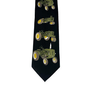 Parquet Green Farm Tractor Tie Mens Black & Green Necktie Handmade Poly